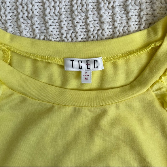 TCEC Solid Puff Sleeve Ruffle Trim Bodysuit | Yellow | Size: M | Women - Picture 8 of 9